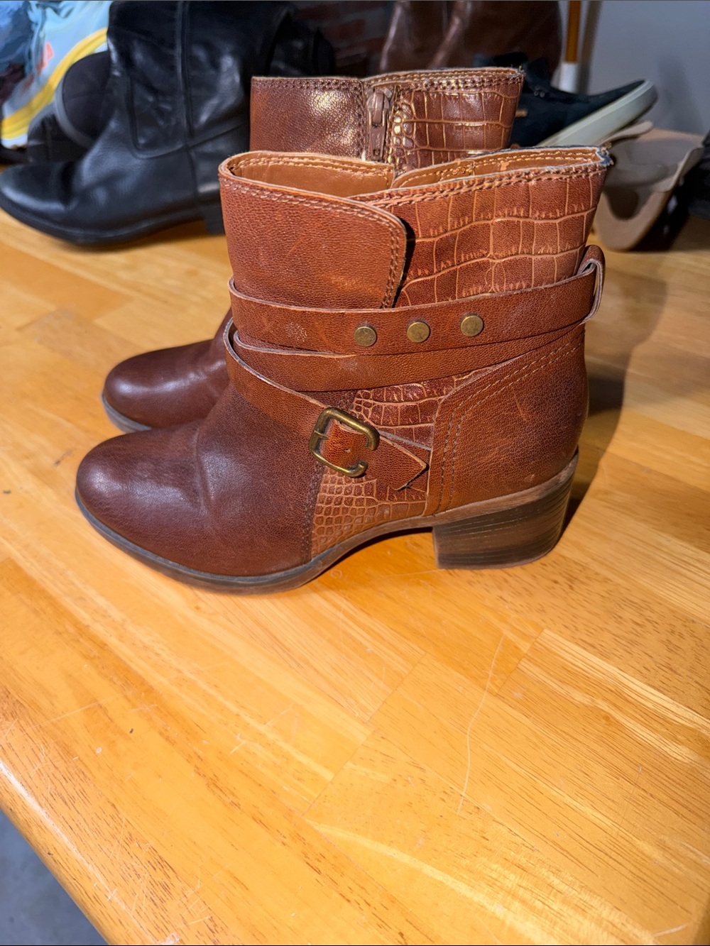 Naturalizer Women's Brown Leather Ankle Boots with Buckle Detail- like new